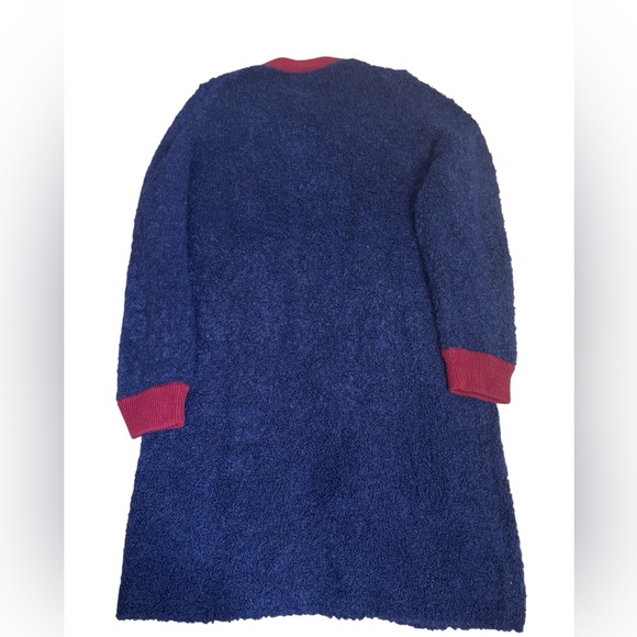 J. Crew wine contrast trim navy longline boucle Sherpa midi cardigan duster - Picture 3 of 7